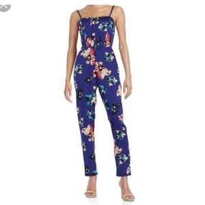 Sam Edelman Sweetheart Neck Purple Blue Jumpsuit‎ Sz 0 Zippered Pockets